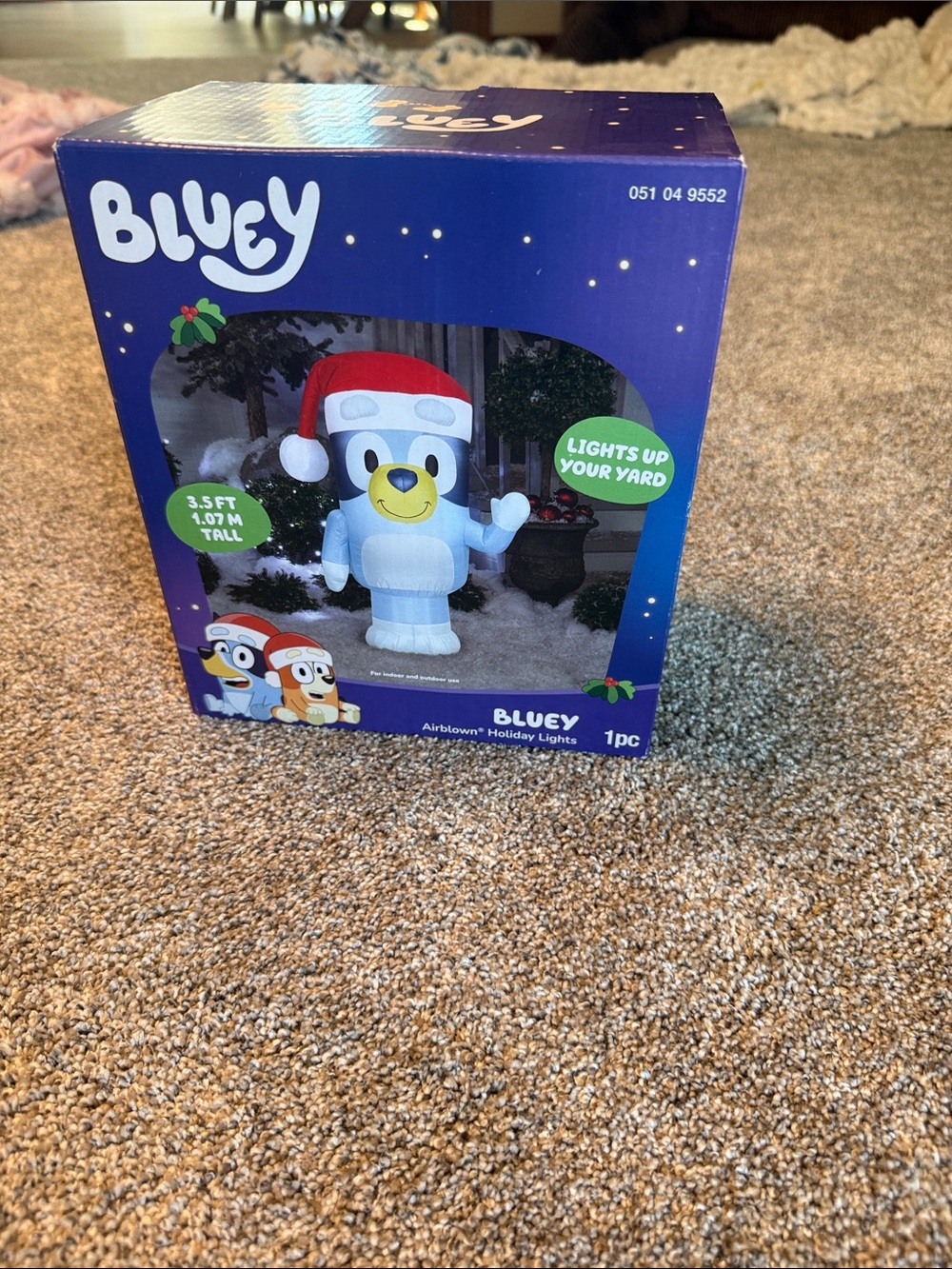 Bluey Inflatable Holiday Light-Up Toy -New in box- White with Red Hat
